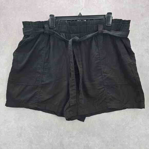Terra & Sky Black Pullon Ruffle Belted Cotton Linen Pants Shorts Plus 1X 16W 18W - Picture 3 of 6